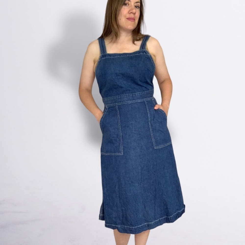 Polo Ralph Lauren Blue Denim Jumper Overalls Pinafore Retro Apron Dress Size 8